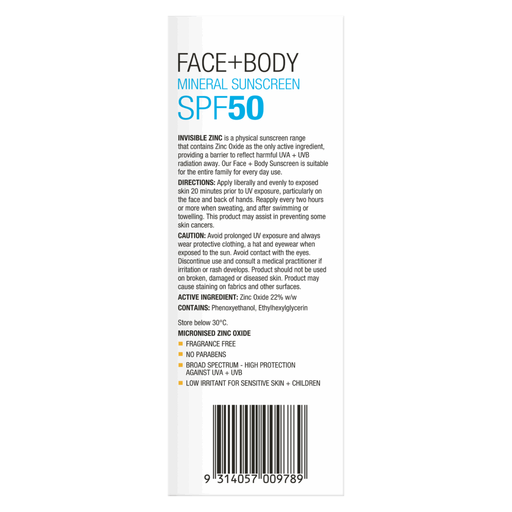 INVISIBLE ZINC FACE + BODY Mineral Sunscreen SPF 50 150g