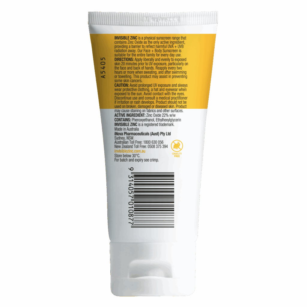 INVISIBLE ZINC FACE + BODY Mineral Sunscreen SPF 50 75g