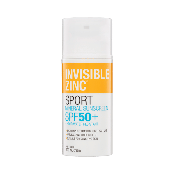 INVISIBLE ZINC SPORT Mineral Sunscreen SPF 50+ Cream 100mL - Invisible ...