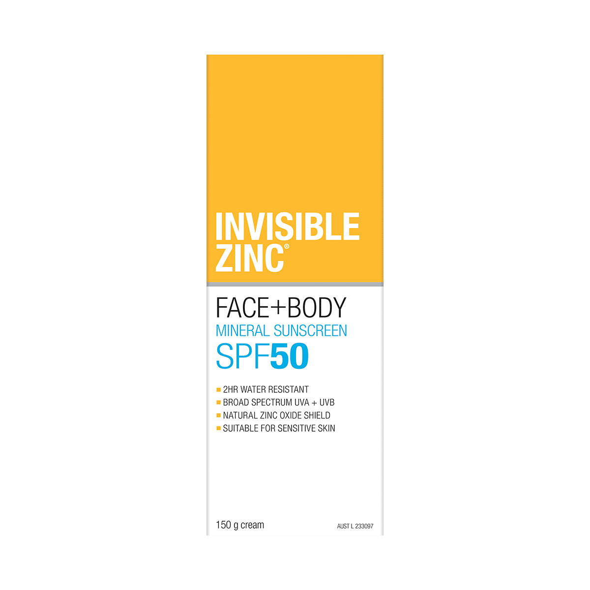INVISIBLE ZINC FACE + BODY Mineral Sunscreen SPF 50 150g Invisible